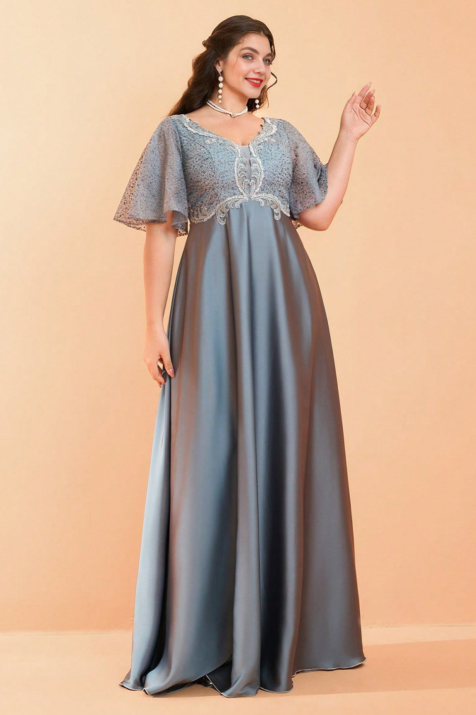 Curveins Plus Size V-Neck Batwing Sleeve Patchwork Maxi Dress
