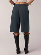 Women's Solid Color Simple Commuter Bermuda Shorts, All Seasons Business Casual Shorts, Stylish and Comfortable