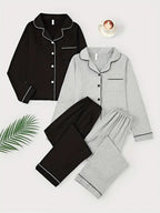 Women's Lapel Cardigan Set, Casual Loose-Fitting Long Sleeve Knitwear, Fall & Winter Home Wear, 2-Piece