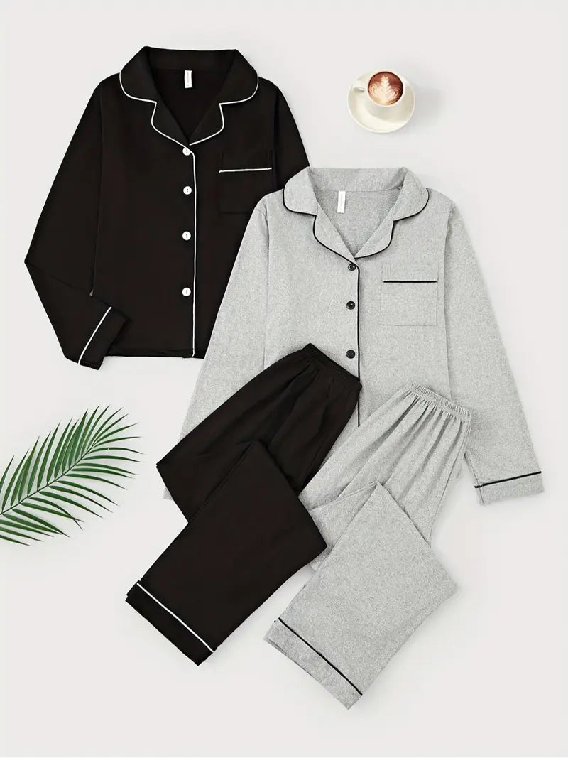 Women's Lapel Cardigan Set, Casual Loose-Fitting Long Sleeve Knitwear, Fall & Winter Home Wear, 2-Piece