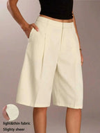 Women's Solid Color Simple Commuter Bermuda Shorts, All Seasons Business Casual Shorts, Stylish and Comfortable