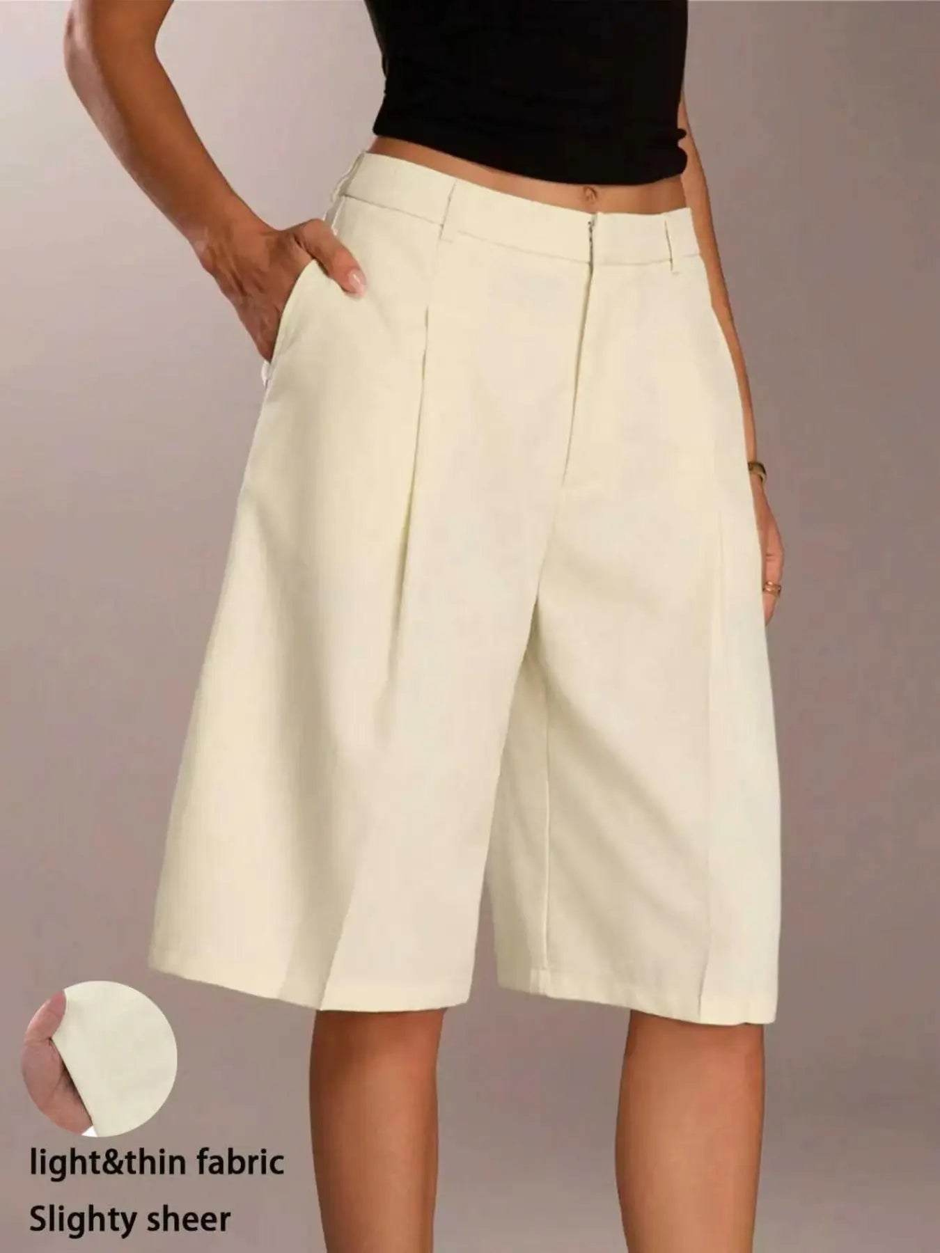 Women's Solid Color Simple Commuter Bermuda Shorts, All Seasons Business Casual Shorts, Stylish and Comfortable