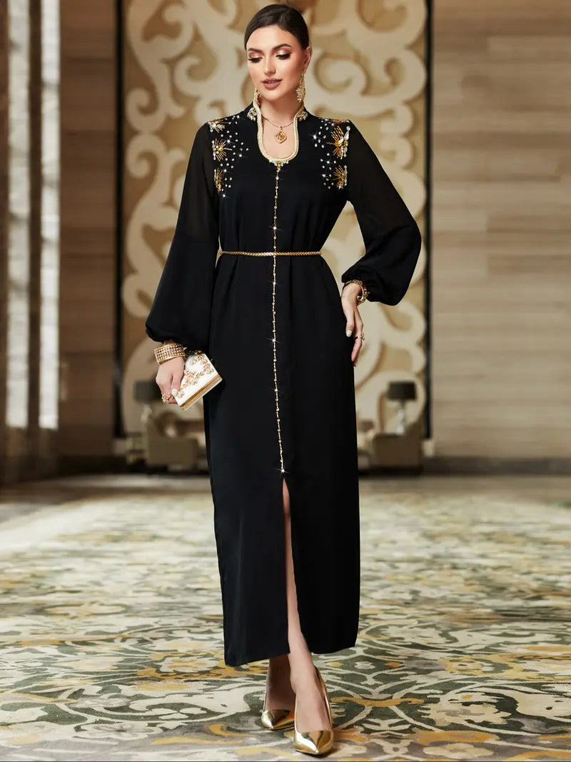 Women's Handmade Beaded Robe, Comfortable Fashion Long Dress, Elegant Evening Wear, Stylish Home Clothing
