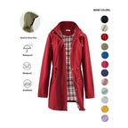 Women's Solid Color Drawstring Zip-Up Hooded Trench Coat Long Sleeve Waterproof Windproof Soft Comfortable Casual Outerwear Suitable For Spring Fall Daily Wear Outings