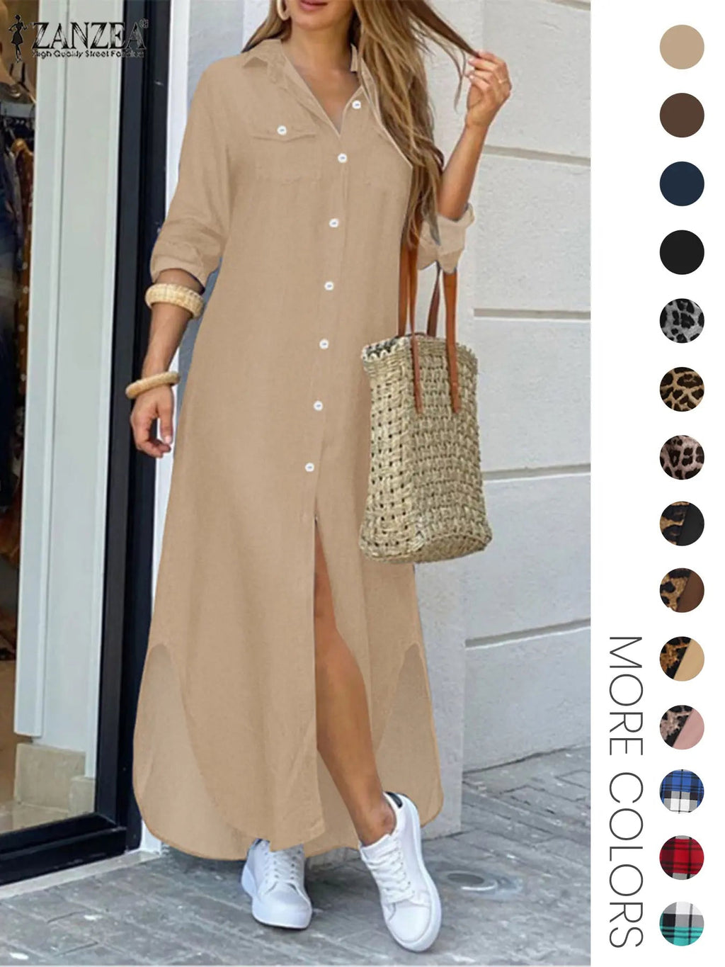 Women's Leopard Print Button Front Flap Pocket Shirt Fabric Dress, Casual Curved Hem Long Sleeve Collared Long Dress for Daily Wear, Ladies' Clothes for All Seasons, Womenswear