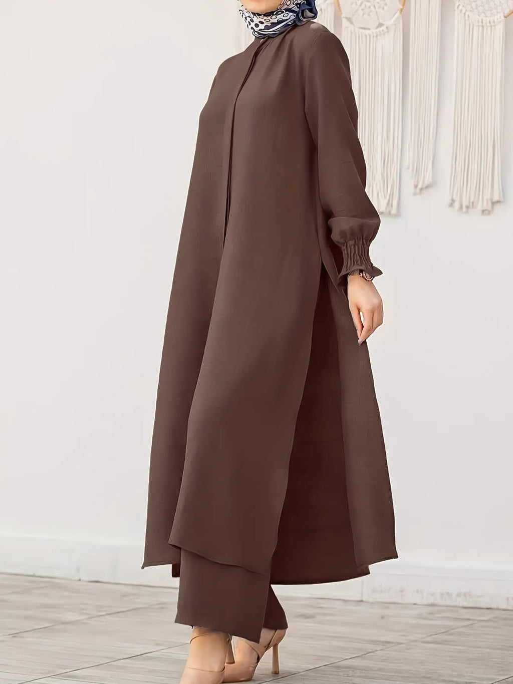 Arabian Style Modesty Two-Piece Set for Muslim Women Long Sleeve Shirt & Pants, Plus Size, Perfect for Spring & Fall Seasons