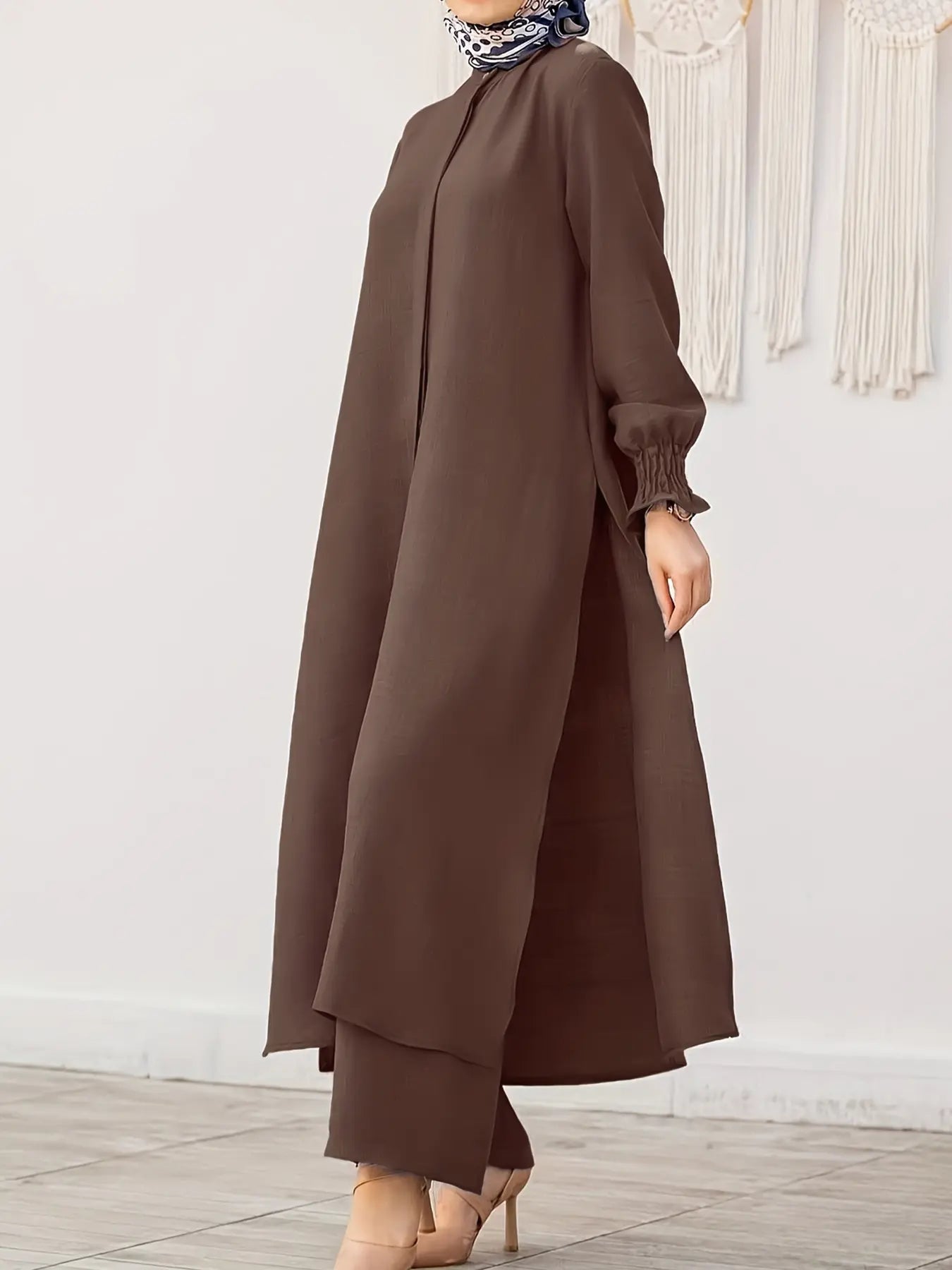 Arabian Style Modesty Two-Piece Set for Muslim Women Long Sleeve Shirt & Pants, Plus Size, Perfect for Spring & Fall Seasons
