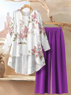 Women's Round Neck Irregular Long- Sleeved Fitted Top and Elastic Waist Solid Color Wide- Leg Pants Two-piece Matching Set, Suitable for Beach, Daily Outings, Holidays, Home, Casual Wear