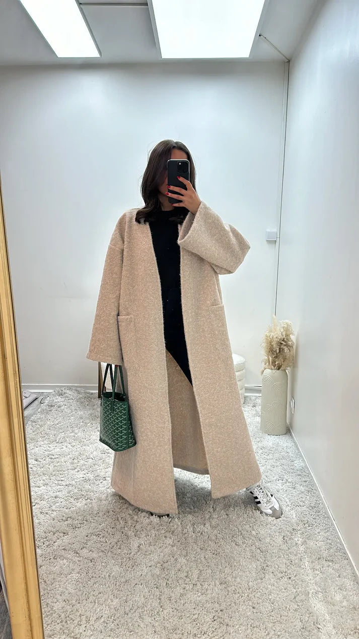 Oversized Coat Straight Fit with Two Pockets for Women