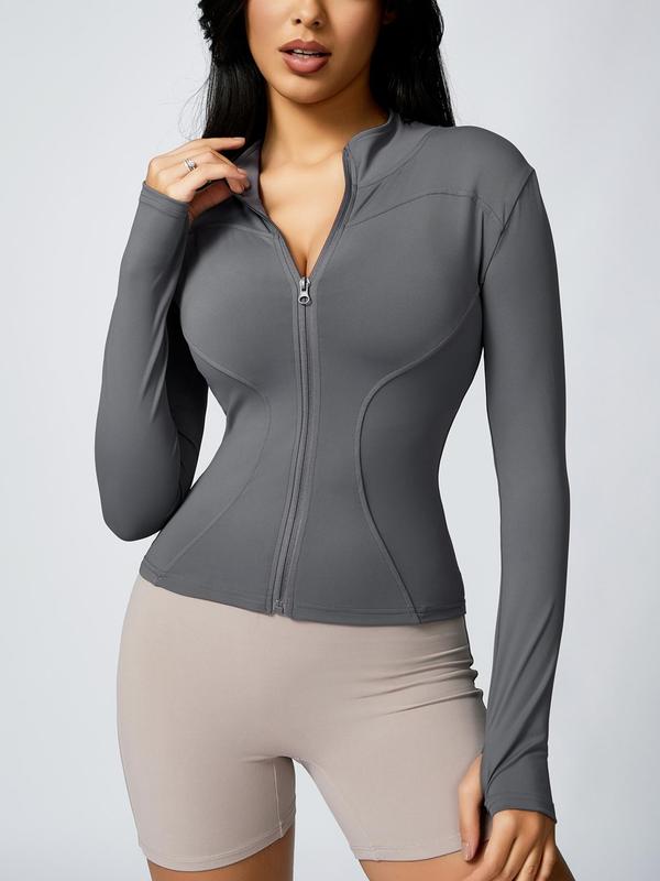 Women's Zip Up Sports Jacket, Tight Long Sleeve Sports Top, Ladies Sportswear Clothing for Spring Indoor Wear