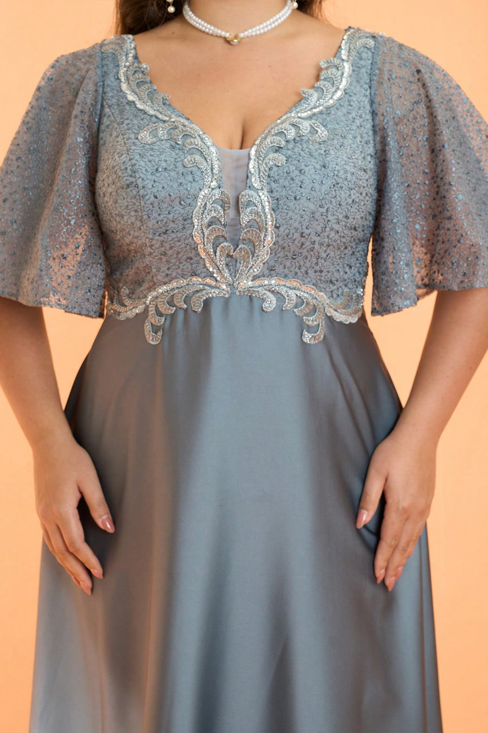 Curveins Plus Size V-Neck Batwing Sleeve Patchwork Maxi Dress