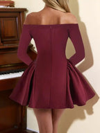 Women's Plain Off Shoulder Dress, Elegant Long Sleeve A Line Dress for Party Holiday Wedding Guest, Ladies Spring & Fall Clothes