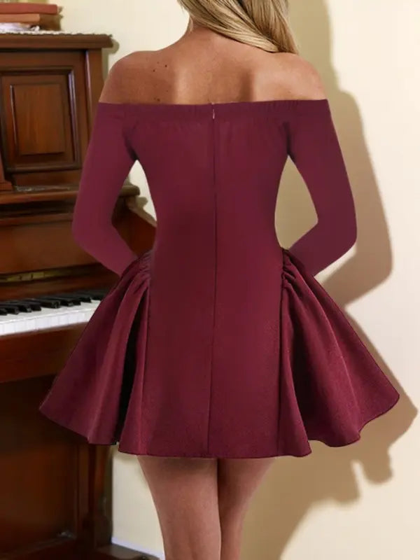 Women's Plain Off Shoulder Dress, Elegant Long Sleeve A Line Dress for Party Holiday Wedding Guest, Ladies Spring & Fall Clothes