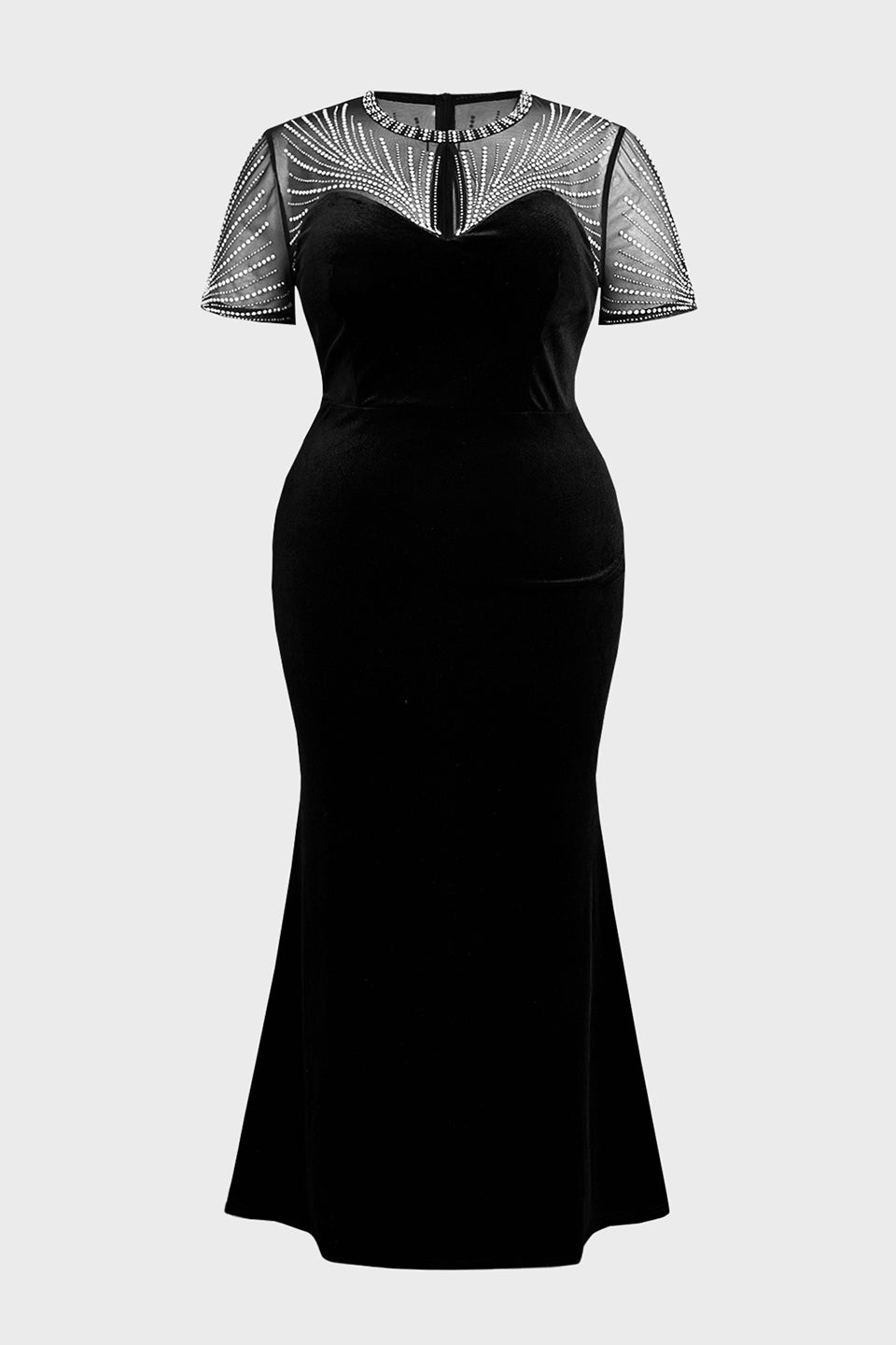 Curveins Plus Size Round Neck Sequin Mermaid Maxi Dress