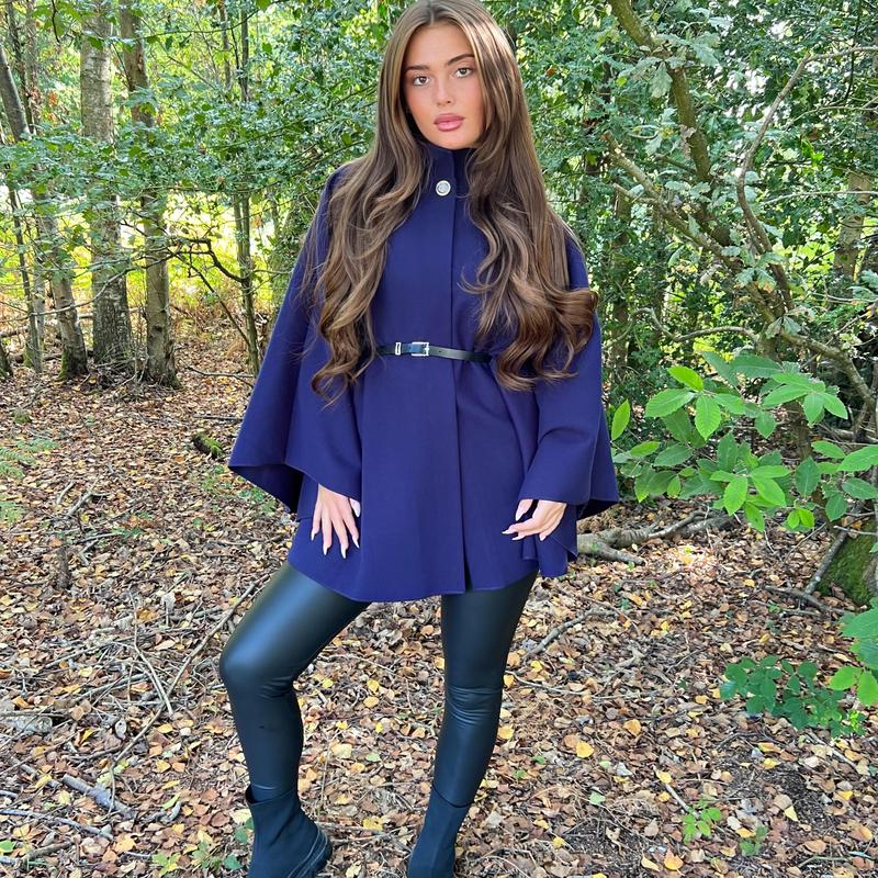 Belted Cape With Belt, High Neck with Button Fits Up To A Size30Autumn/Winter