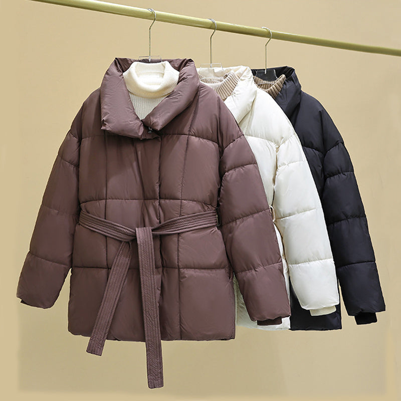 Premium Women  Mid Length Belted Puffer Jacket Women Casual Coat, Water Repellent Women Winter Ladies Classic Quilted Outerwear Coat Big Pocket
