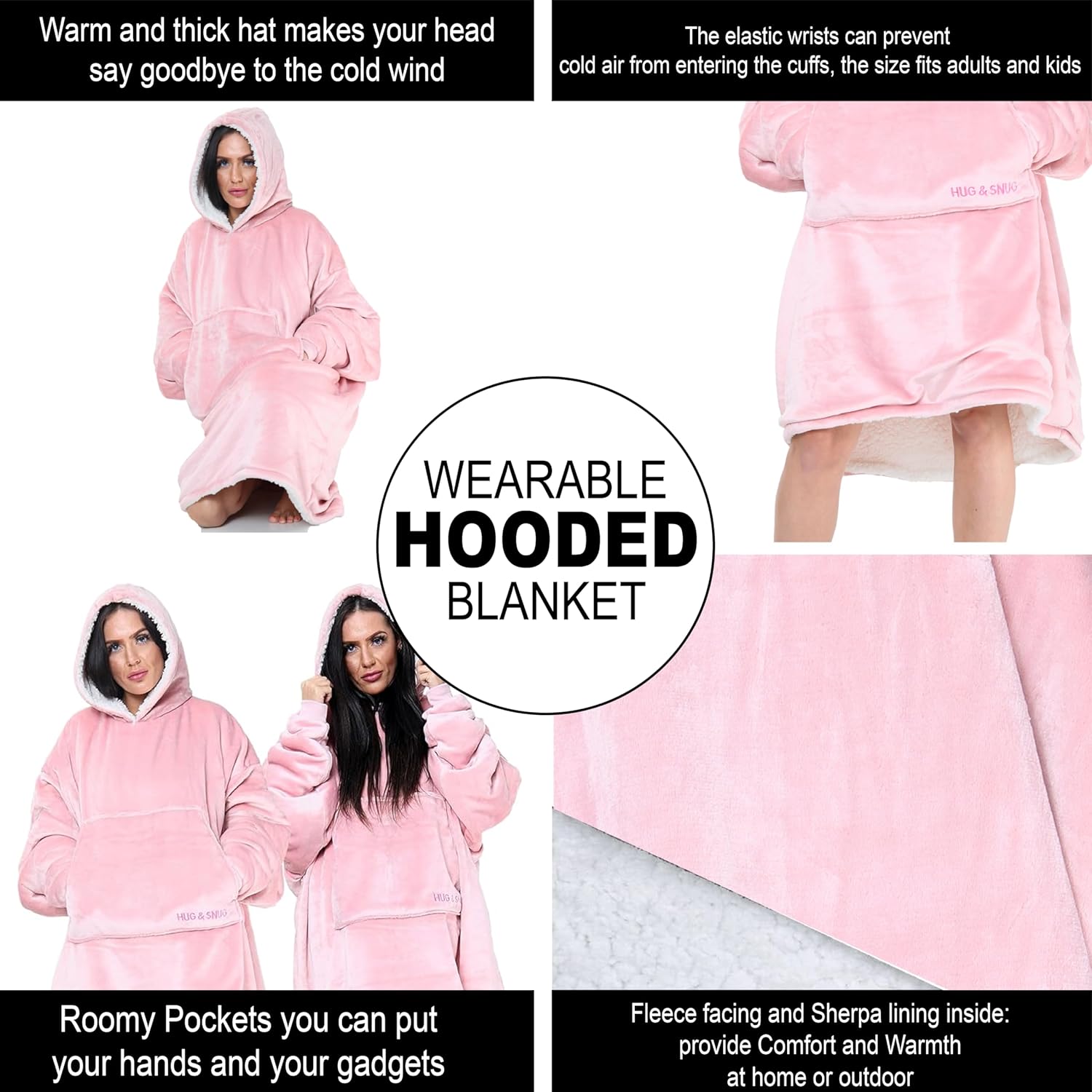 Oversized Hoodie Blanket Men Women, Ultra Soft Sherpa Fleece Warm Cosy Wearable Throw Sweatshirt Snuggle Oodies for Adults Teens with Big Pocket