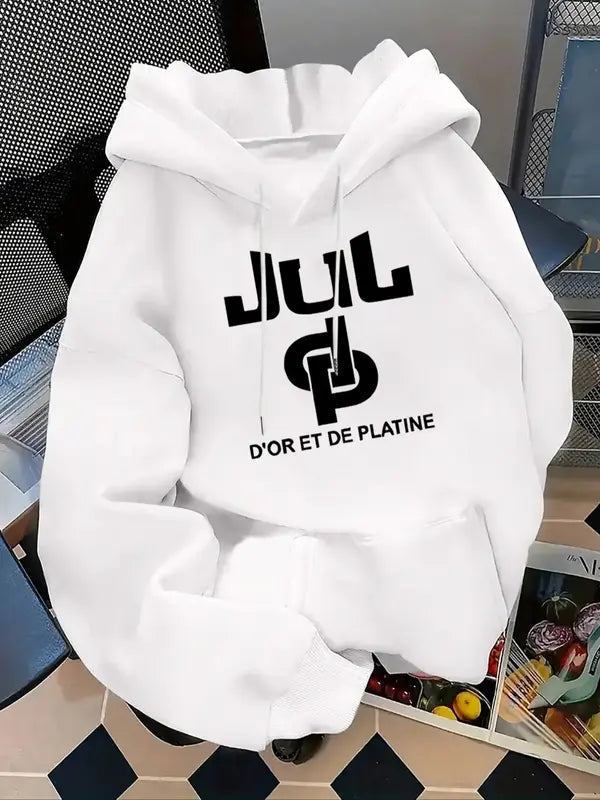 Women's Letter Print Hoodie, Casual Long Sleeve Hooded Sweatshirt for Fall & Winter, Women's Clothes for Daily Wear