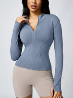 Women's Zip Up Sports Jacket, Tight Long Sleeve Sports Top, Ladies Sportswear Clothing for Spring Indoor Wear