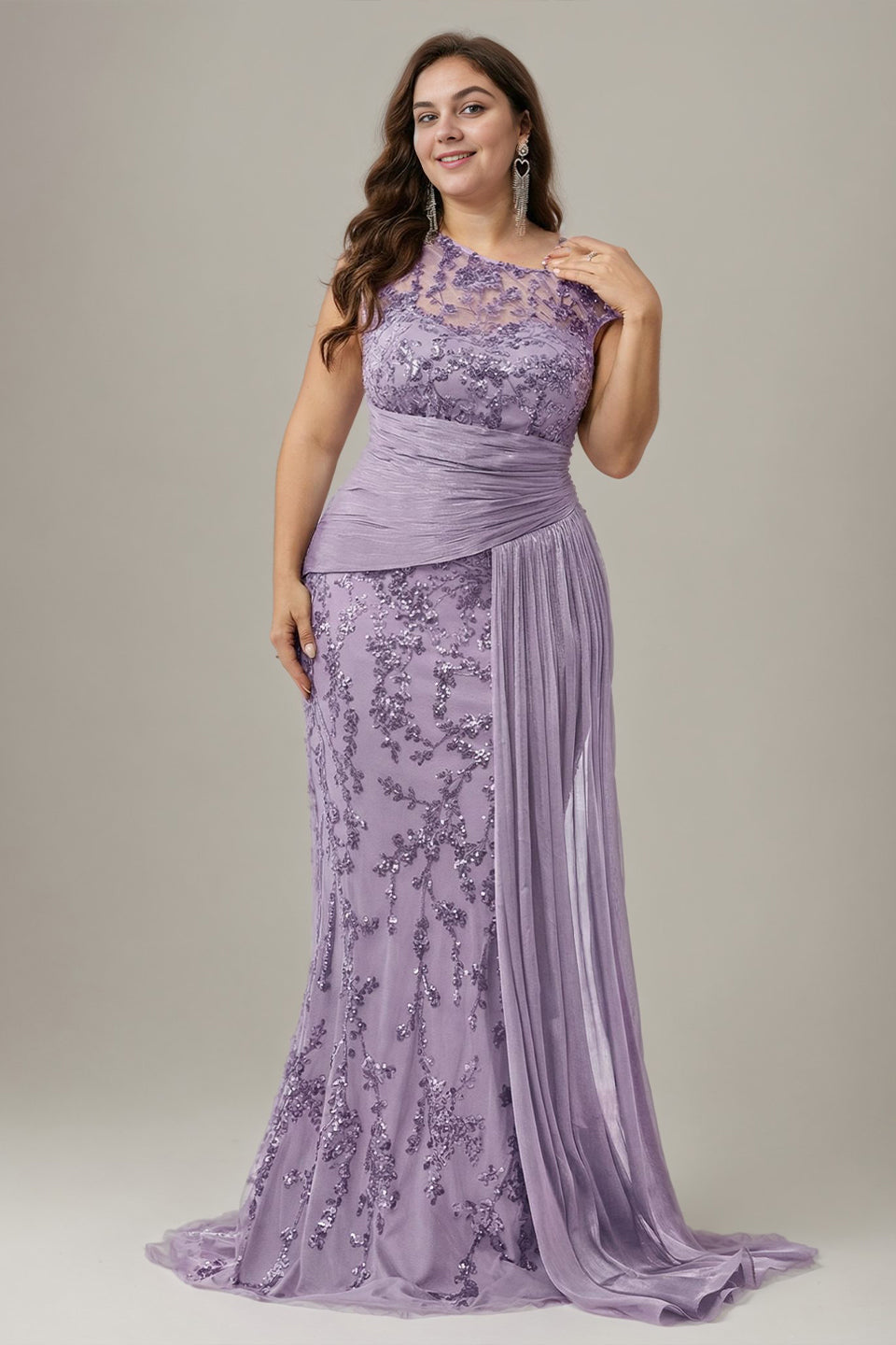 Curveins Plus Size One Shoulder Sleeveless Embroidered Sequin Patchwork Bodycon Maxi Dress