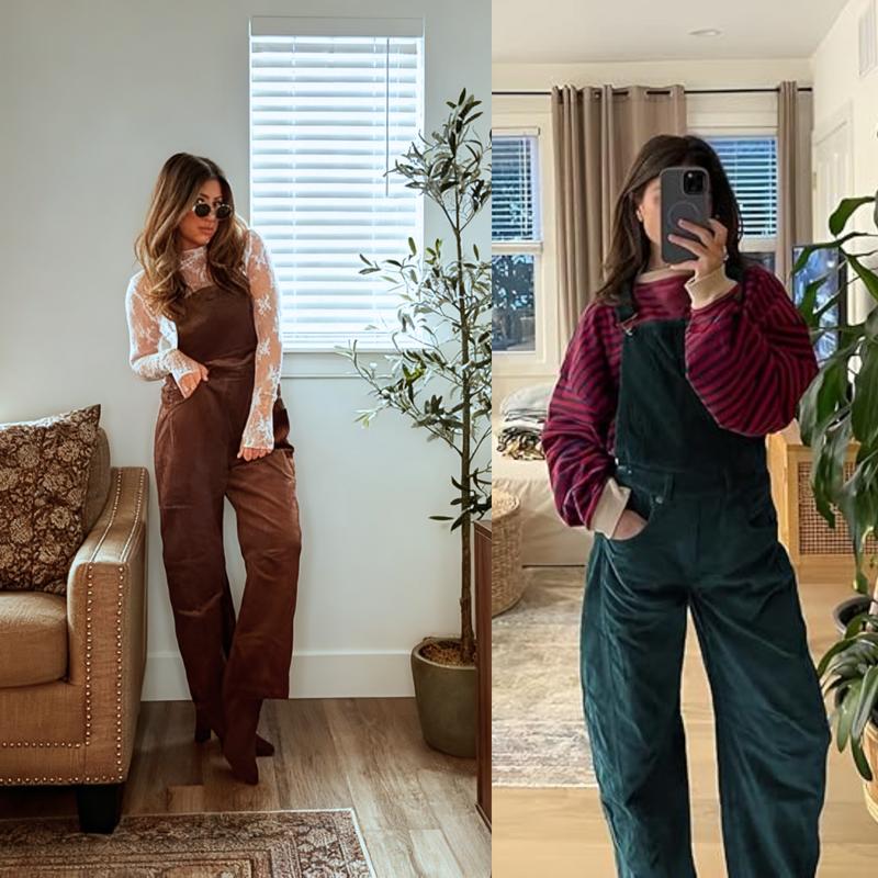 Corduroy Overalls for Women Barrel Wide Leg Bib Corduroy Pants Women Adjustable Romper Jumpsuit with Pockets