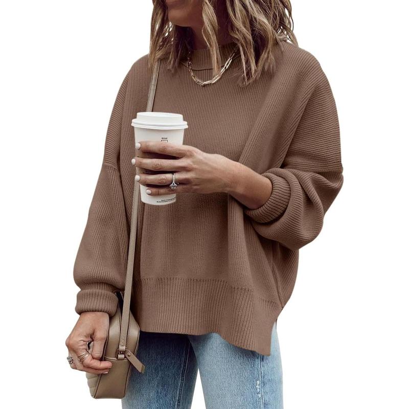 Womens Oversized Tunic Sweaters Fall Slouchy Long Sleeve Ribbed Knit Side Slit Pullover Jumper