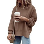 Womens Oversized Tunic Sweaters Fall Slouchy Long Sleeve Ribbed Knit Side Slit Pullover Jumper
