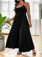 Plus Size Criss Cross Backless Cami Dress, Casual Solid Sleeveless Spaghetti Strap A-Line Dress for Summer, Women's Clothes for Party Holiday