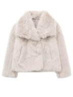 Women's Solid Color Faux Fur Fuzzy Jacket, Casual Long Sleeve Collared Fuzzy Coat for Fall & Winter, Women's Clothing for Daily Wear, Cute Tops
