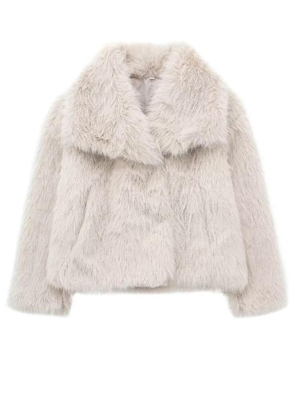 Women's Solid Color Faux Fur Fuzzy Jacket, Casual Long Sleeve Collared Fuzzy Coat for Fall & Winter, Women's Clothing for Daily Wear, Cute Tops