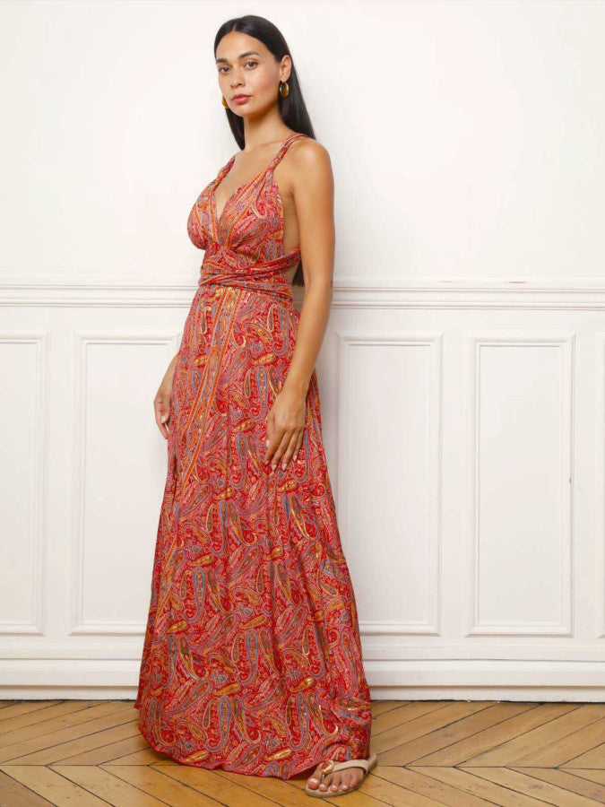Robe longue multi-portés à imprimé cachemire