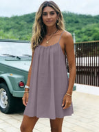 New Solid Backless Spaghetti Strap Short Dress