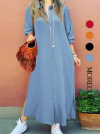 Women's Plain Button Shirt Collar Long Sleeve Dress, Collared Casual Fashion Long Dress for Daily Outdoor Wear, Women's Dress for Spring