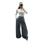Women's Chic, Modern, High-Waisted, Flowy, Oversized Wide-Leg Trousers
