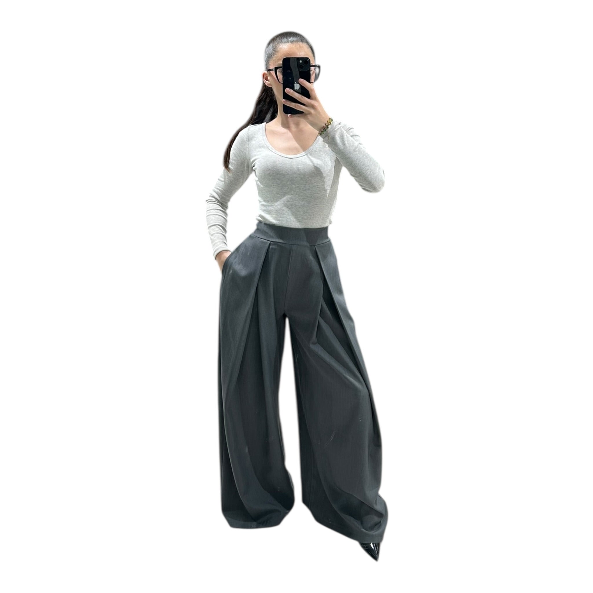 Women's Chic, Modern, High-Waisted, Flowy, Oversized Wide-Leg Trousers