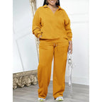 Women's Solid Long Sleeve Sweatshirt & Drawstring Waist Pants Set, Casual Fashion Cozy Two-piece Outfits for Daily Outdoor Wear, Women Clothes for All Seasons