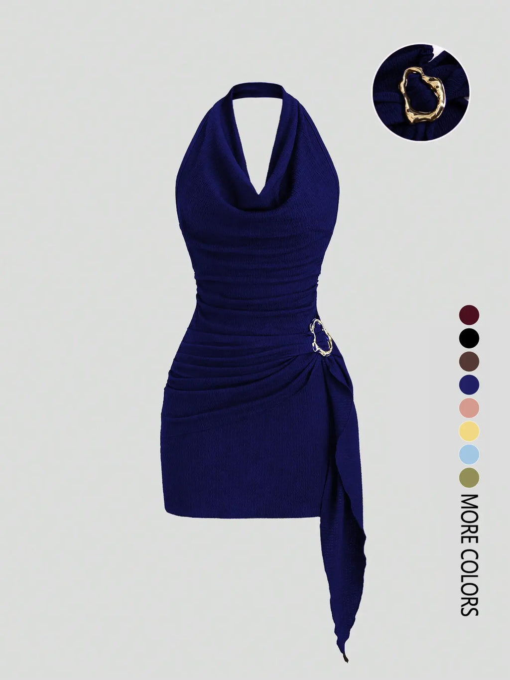 Women's Fashion Solid Color Ruched Halter Dress