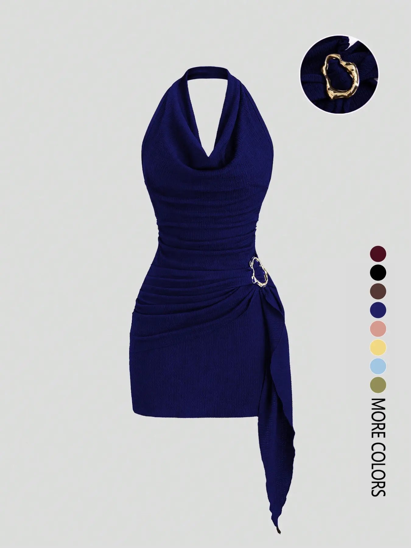Women's Fashion Solid Color Ruched Halter Dress