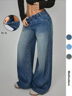 Women's High Waisted Casual Pants, Loose Wide Leg Jeans with Pockets, Elastic Waist, Button Front, All Seasons, Daily Wear