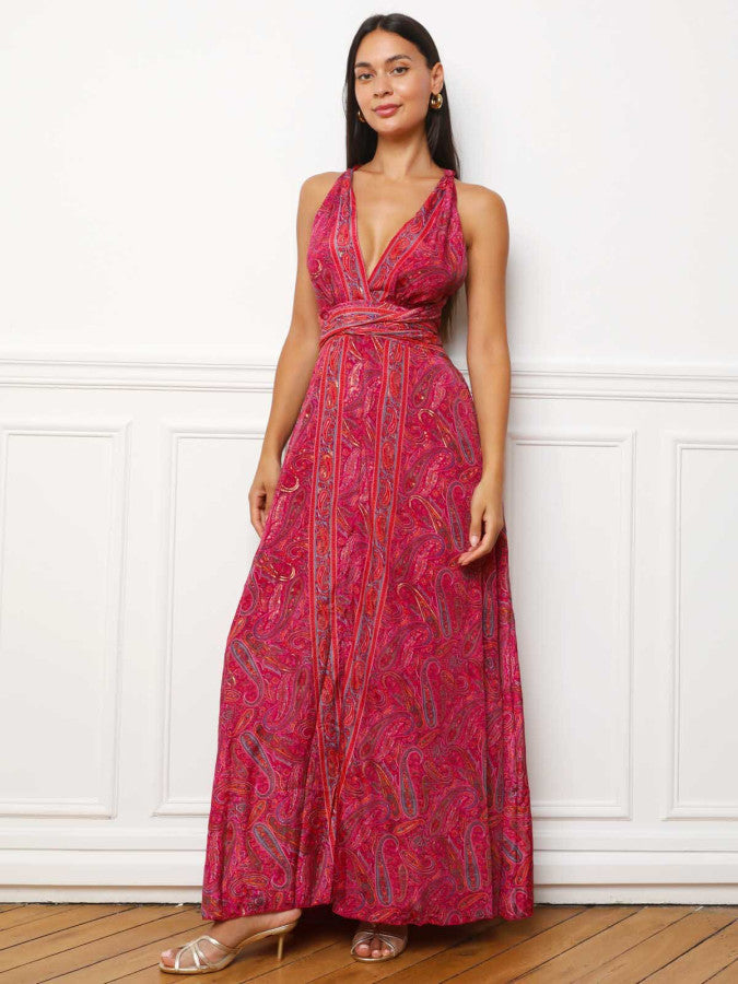 Robe longue multi-portés à imprimé cachemire