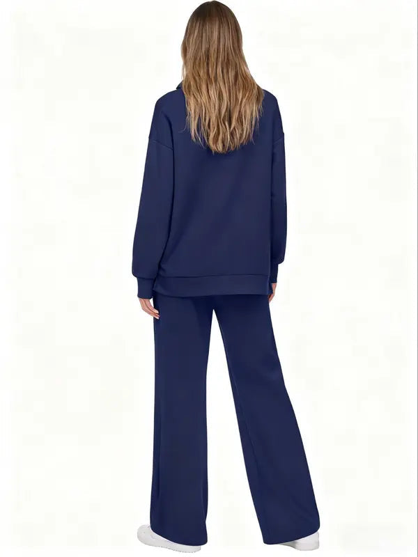 Women's Long Sleeve Drawstring Pants Set, Casual Fall Winter, Fashionable Pure Color Commuter Wear, Style
