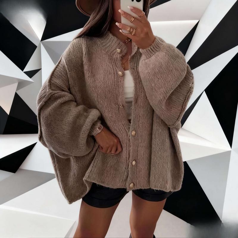 Women's Solid Color Button Cable Knit Cardigan Long Sleeve Open Front Outerwear for Fall and Winter Daily Wear