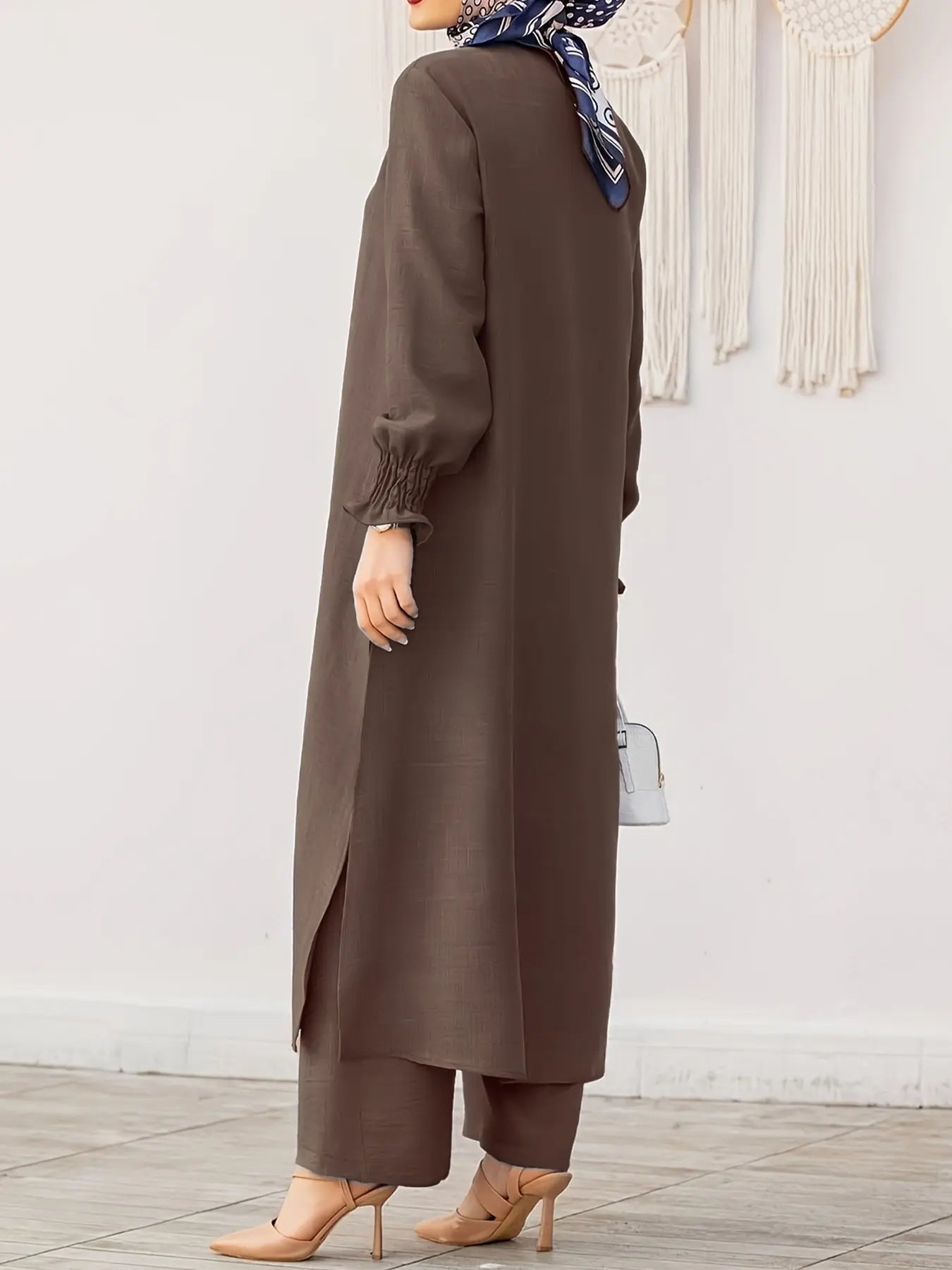 Arabian Style Modesty Two-Piece Set for Muslim Women Long Sleeve Shirt & Pants, Plus Size, Perfect for Spring & Fall Seasons