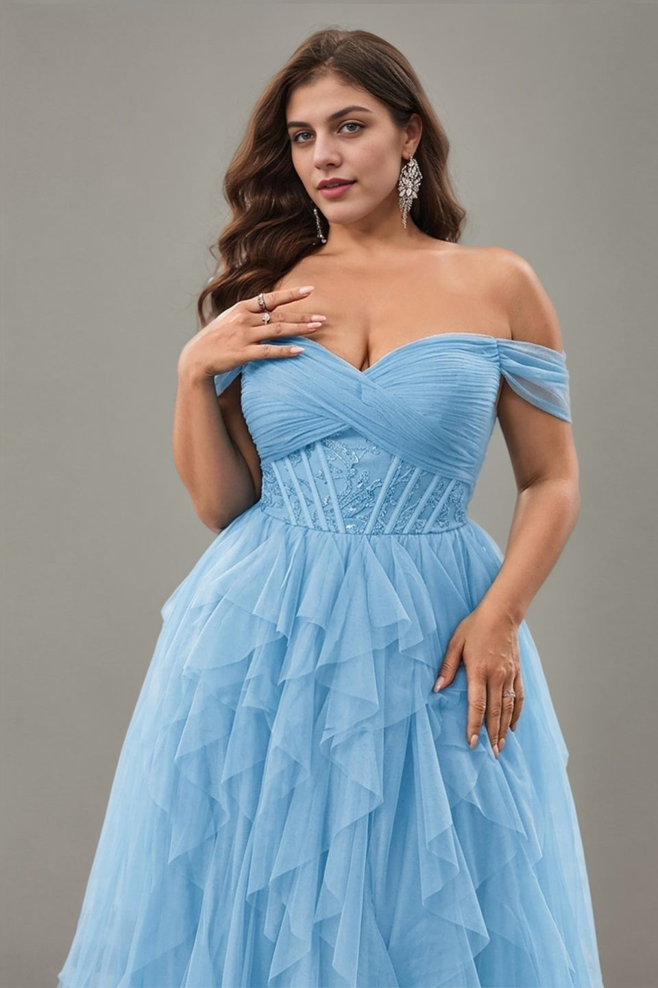 Curveins Plus Size Off Shoulder Sleeveless Mesh Panel Elegant Flowy Maxi Dress