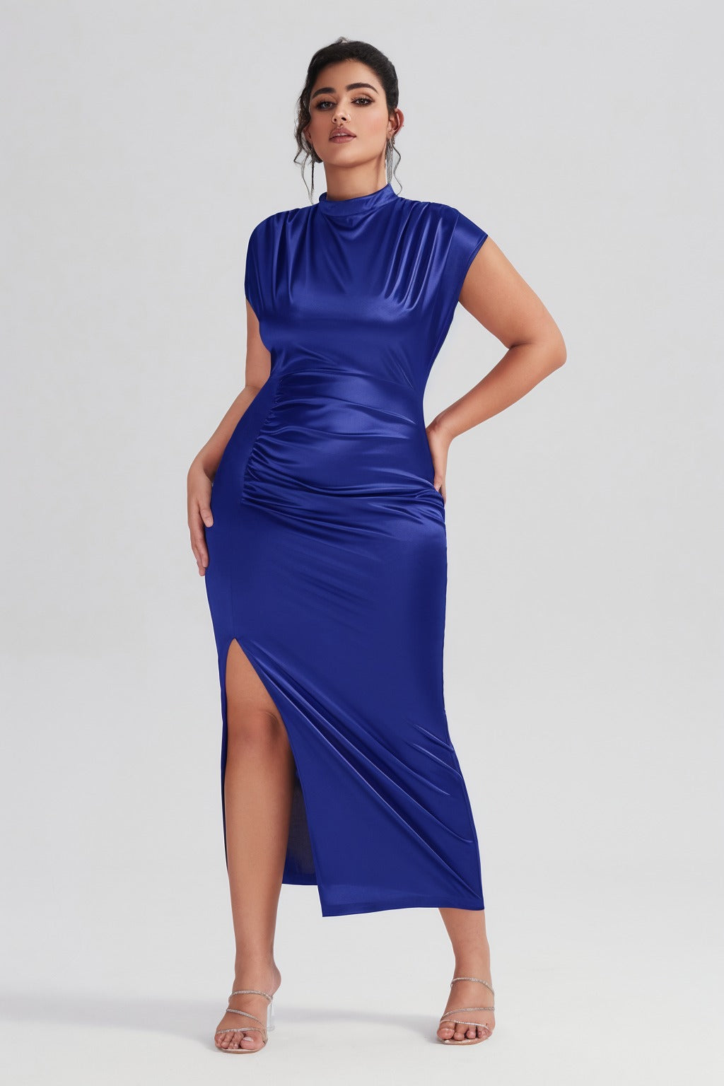 Plus Size Satin High-Waisted Green Maxi Dress
