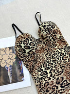 Elegant Leopard Print Body Shaping Dress, Adjustable Strap, Above the Knee, Casual Style, All Seasons, Women's Slimming Skirt, Shapewear