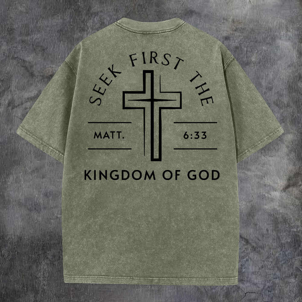 Seek First The Kingdom Of God Printed Oversize Washed T-Shirt
