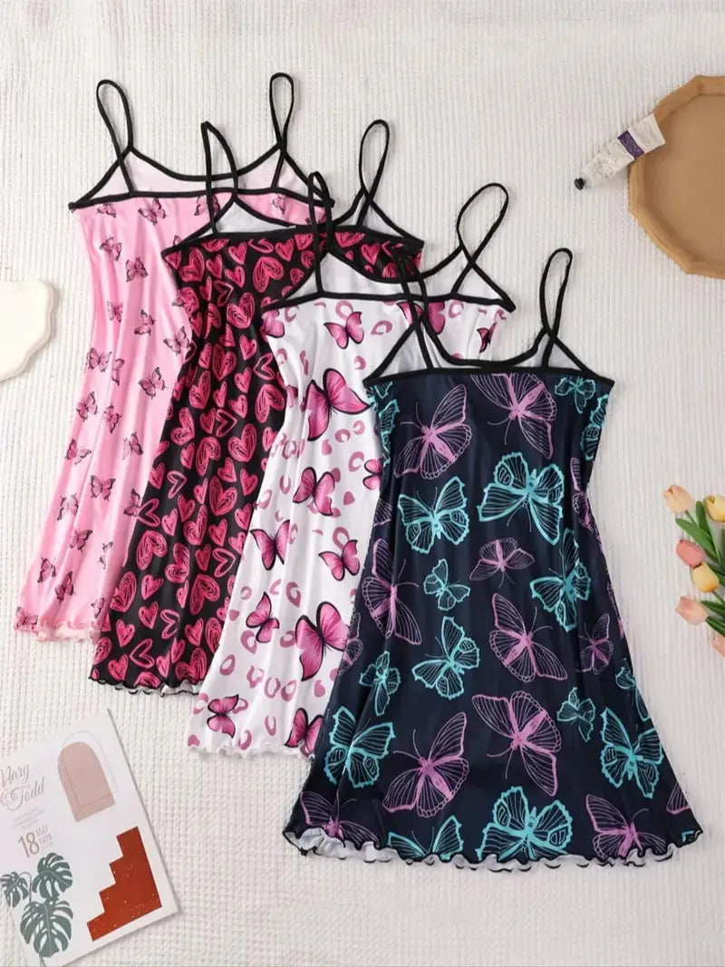 Women's All Over Print Cami Nightdress, Casual Soft Comfortable Spaghetti Strap Nightgown for All Seasons, Lady's Sleepwear for Indoor Wear, Breathable Sleep Dress