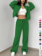 Women's Casual Striped Long Sleeve Zipper Jacket and Pants Set, Airport Wear, Fitted Natural Waist, Regular Length, All Seasons