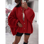 Women's Solid Color Button Cable Knit Cardigan Long Sleeve Open Front Outerwear for Fall and Winter Daily Wear